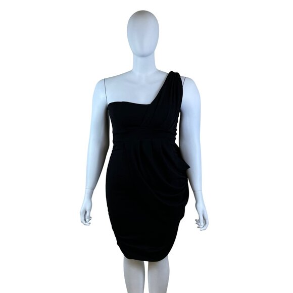 Fashion to Figure One Shoulder Black Dress Womens Draped Knee-Length Size 1X - Picture 1 of 9